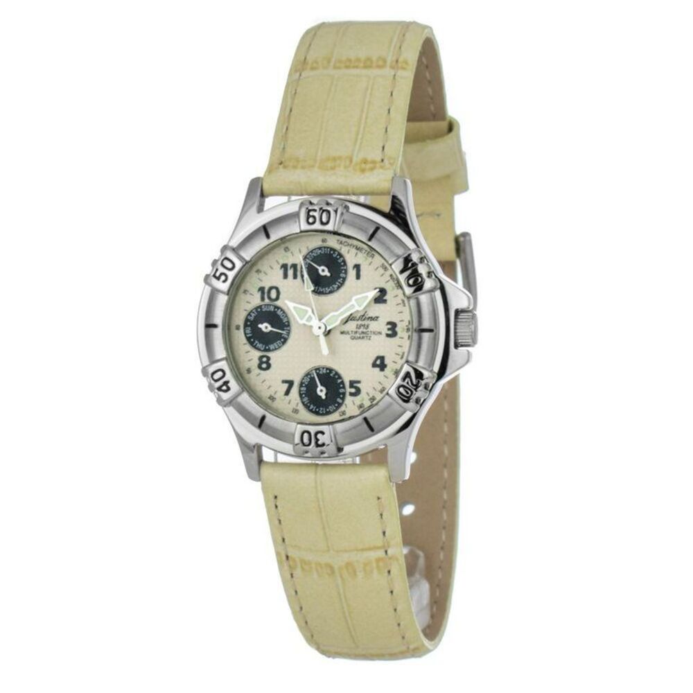 JUSTINA Elegant Leather Dress Watch Women Beige Watches